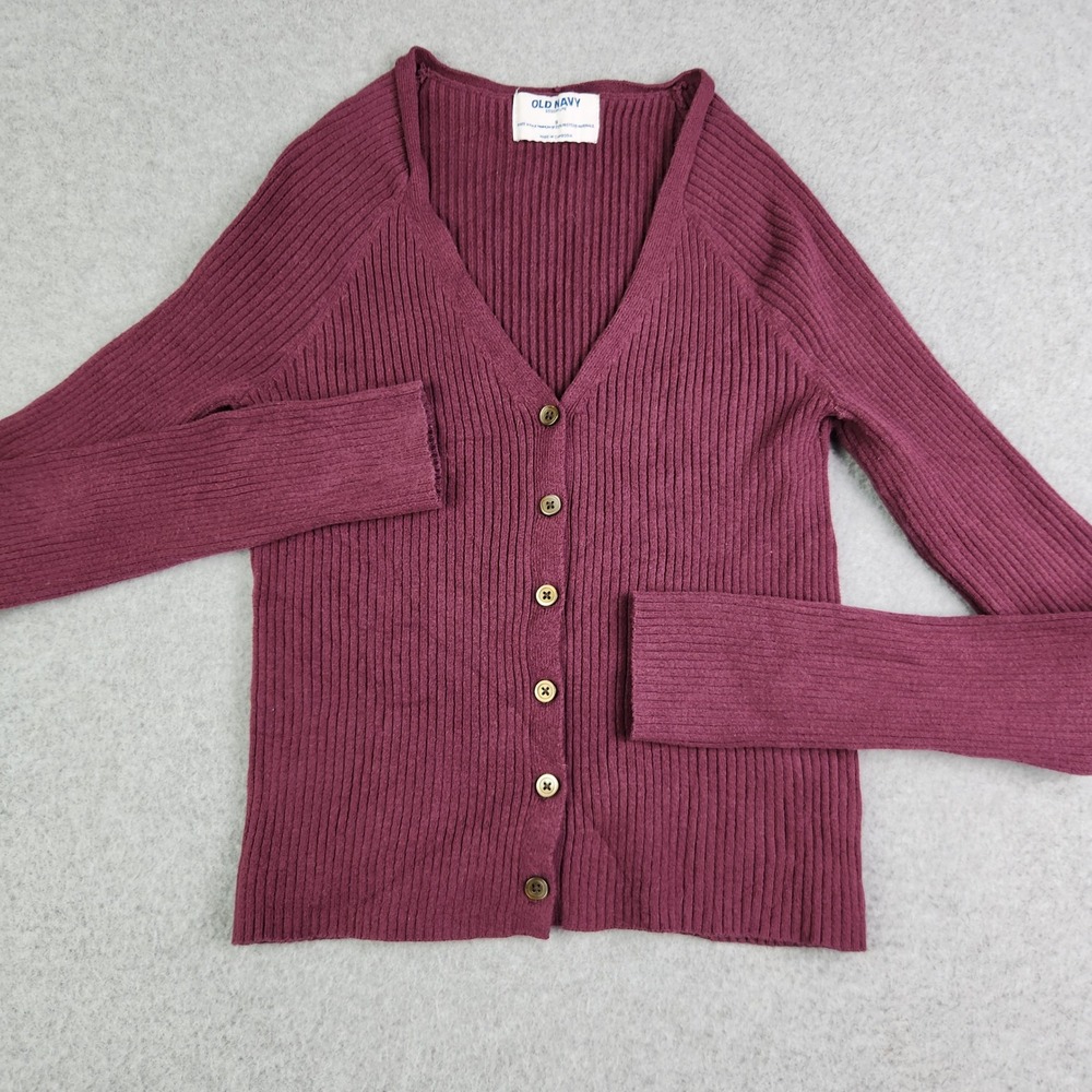 Old Navy Cardigan Sweater Womens Small Burgundy SoSoft Lite Ribbed Button‎ Front